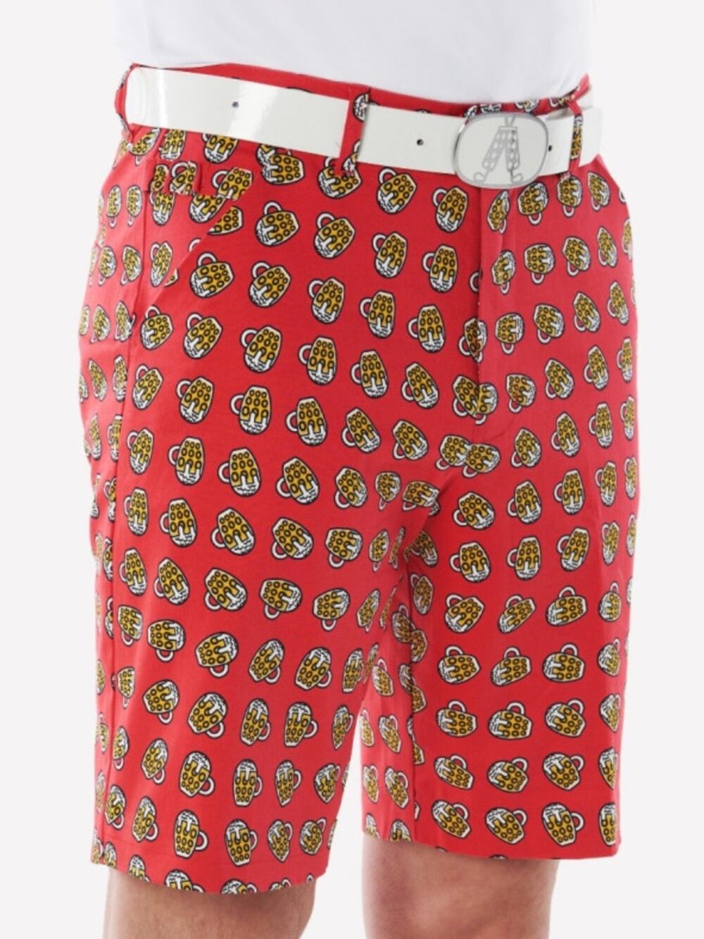 Royal & Awesome Pints Shorts Mens 38 Golf Beer Mugs Novelty Red Summer Preppy